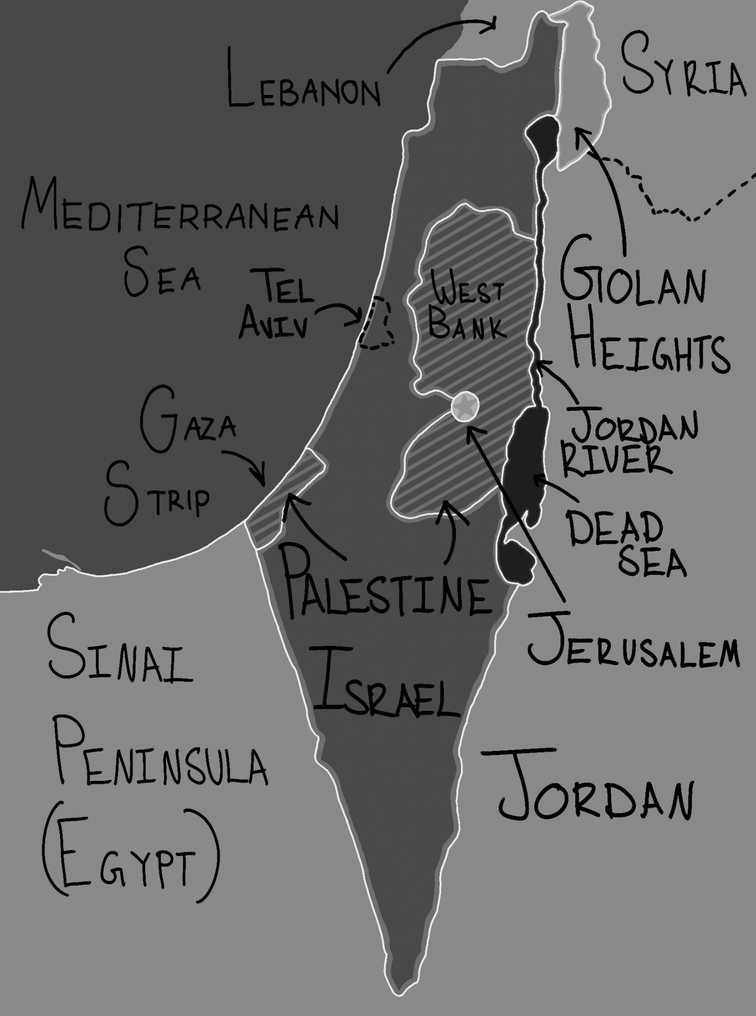 Israel Palestine The Garfield Messenger   Israel Palestine Map Greyscale2 